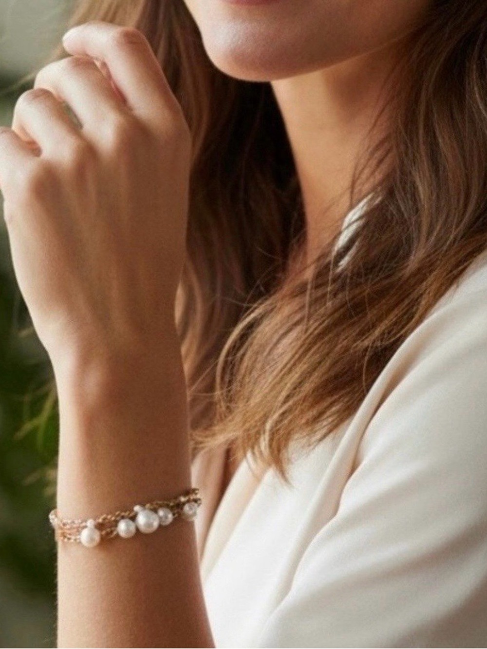 J. Crew Gold and Pearl Multi-Strand Bracelet